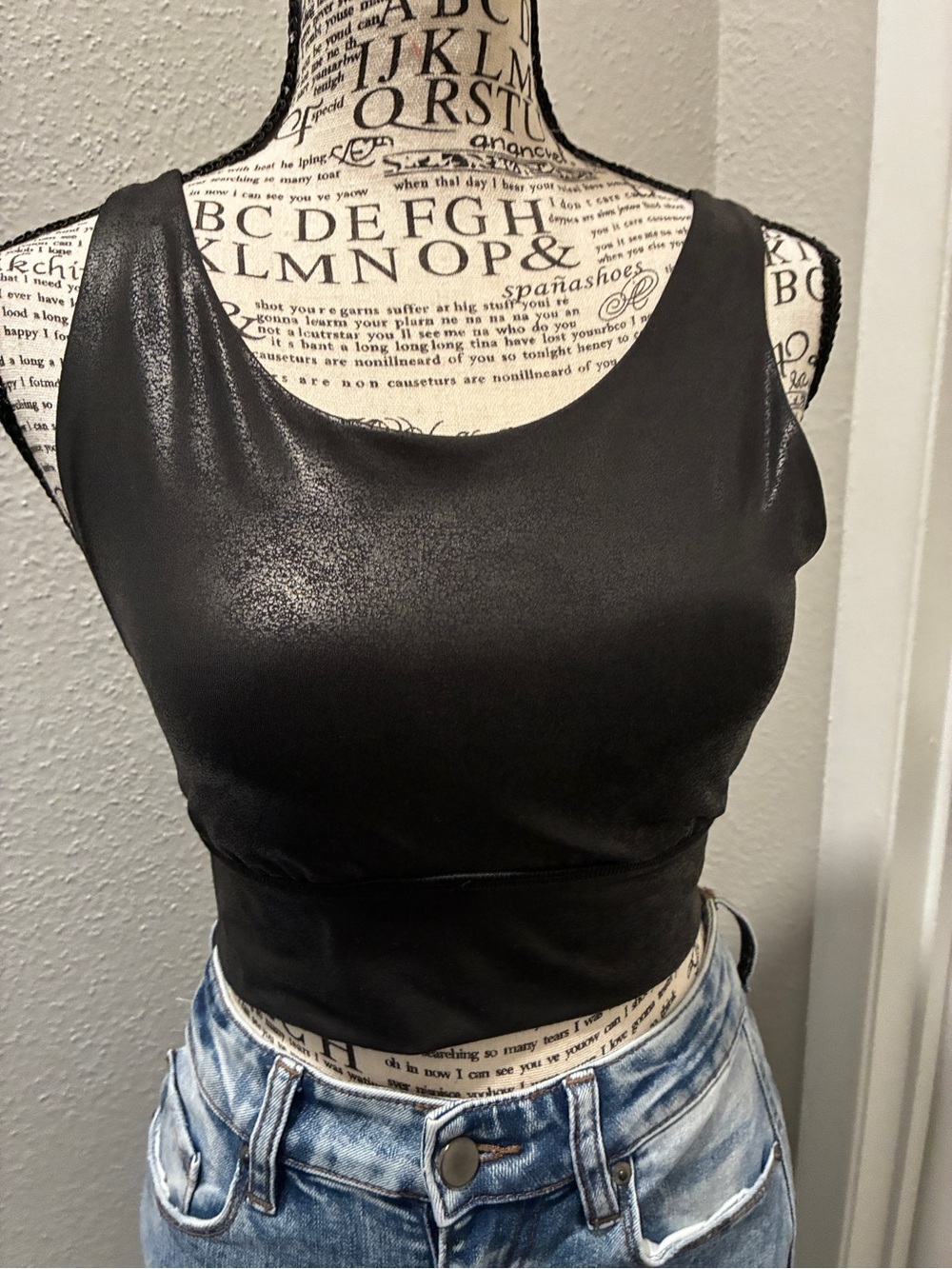 OFFLINE by Aerie Black Faux Leather Crop Tank